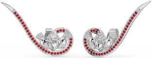 Ruby White Gold Claddagh Climber Earrings