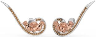 Citrin Weiß Rose Gold Claddagh Bergsteiger Ohrringe