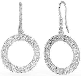 White Gold Celtic Dangle Earrings