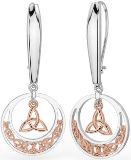 Rose Gold Silver Celtic Trinity Knot Dangle Earrings