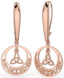 Rose Gold Silver Celtic Trinity Knot Dangle Earrings