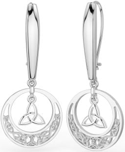 White Gold Celtic Trinity Knot Dangle Earrings