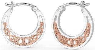 Rose Gold Silver Celtic Hoop Earrings