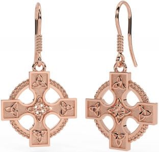 Rose Gold Silver Celtic Cross Dangle Earrings