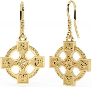 Gold Celtic Cross Dangle Earrings