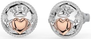 Herren Rose Gold Silber Claddagh Zucht Ohrringe