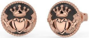 Men's Rose Gold Black Rhodium Claddagh Stud Earrings