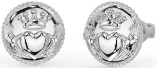 de los hombres Blanco Oro Claddagh Semental Pendientes