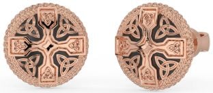 Men's Rose Gold Silver Black Rhodium Celtic Cross Trinity Knot Stud Earrings