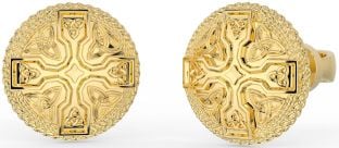 Men's Gold Silver Celtic Cross Trinity Knot Stud Earrings