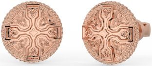 Men's Rose Gold Celtic Cross Trinity Knot Stud Earrings