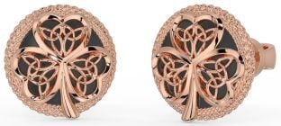 Men's Rose Gold Silver Black Rhodium Shamrock Celtic Trinity Knot Stud Earrings