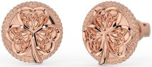 Men's Rose Gold Silver Shamrock Celtic Trinity Knot Stud Earrings