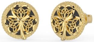 Men's Gold Silver Black Rhodium Shamrock Celtic Trinity Knot Stud Earrings