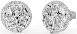 Men's White Gold Shamrock Celtic Trinity Knot Stud Earrings