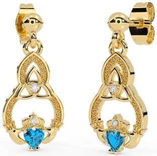 Diamante Topacio Oro Claddagh céltico Trinidad Nudo Colgar Pendientes