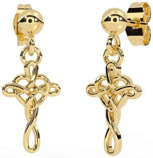 Gold Silver Celtic Cross Heart Dangle Earrings