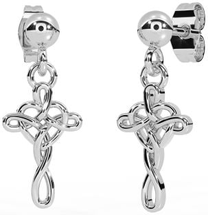 Silver Celtic Cross Heart Dangle Earrings