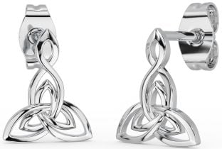 White Gold Celtic Trinity Knot Dangle Earrings