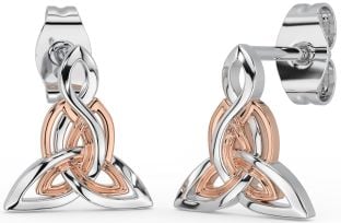 White Rose Gold Celtic Trinity Knot Dangle Earrings