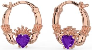 Amatista Rosa Oro Plata Claddagh Aro Pendientes