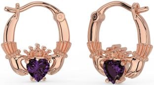 Alexandrit Rose Gold Cercei cu cerc Claddagh din argint