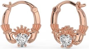 Diamante Rosa Oro Argento Claddagh Cerchio Orecchini