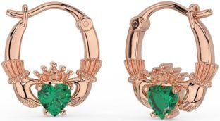 Emerald Rose Gold Silver Claddagh Hoop Earrings