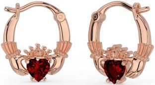 Grenat Rose Or Argent Claddagh Cerceau Des boucles d'oreilles