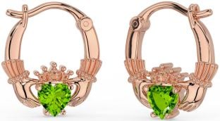 Peridoto Rosa Oro Plata Claddagh Aro Pendientes