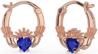 Sapphire Rose Gold Silver Claddagh Hoop Earrings