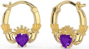 Amatista Oro Plata Claddagh Aro Pendientes