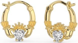 Diamond Gold Silver Claddagh Hoop Earrings