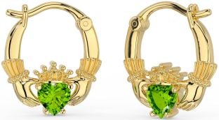 Peridot Gold Silver Claddagh Hoop Earrings