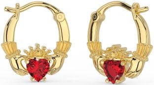 Rubino Oro Argento Claddagh Cerchio Orecchini