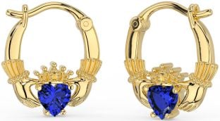 Sapphire Gold Silver Claddagh Hoop Earrings