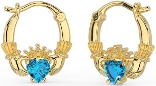 Topaz Gold Silver Claddagh Hoop Earrings