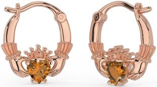 Citrin Rose Gold Claddagh Band Ohrringe