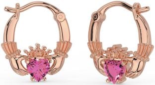 Rose Tourmalines Rose Or Claddagh Cerceau Des boucles d'oreilles