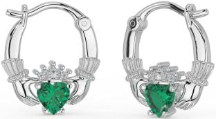 Esmeralda Plata Claddagh Aro Pendientes