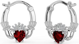 Granate Plata Claddagh Aro Pendientes