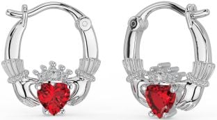 Ruby Strieborná Claddagh Obruč Náušnice