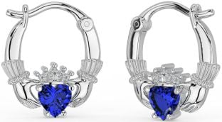 Sapphire Silver Claddagh Hoop Earrings