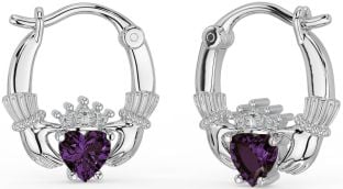 Alexandrite Branco Ouro Claddagh Aro Brincos