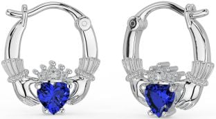 Zafiro Blanco Oro Claddagh Aro Pendientes