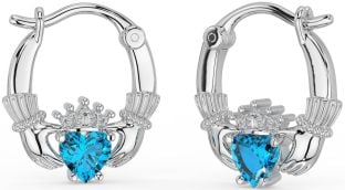 Topaz White Gold Claddagh Hoop Earrings