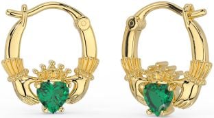 Emerald Gold Claddagh Hoop Earrings