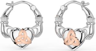 Rose Gold Silver Claddagh Celtic Trinity Knot Hoop Earrings