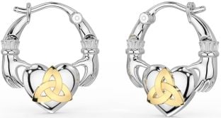 Gold Silver Claddagh Celtic Trinity Knot Hoop Earrings