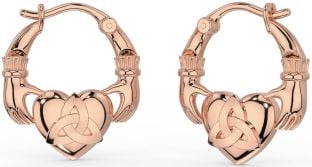 Rose Gold Silver Claddagh Celtic Trinity Knot Hoop Earrings